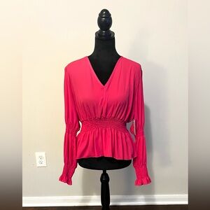 Chic Fuchsia Blouse with Smocked Waist